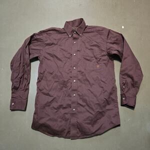 Ariat Long‎ Sleeve Brown Western Button Up Work Shirt Men's Size Medium